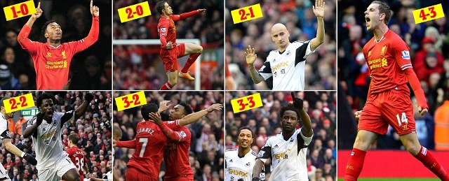 Liverpool vs Swansea 4-3, Henderson dan Sturridge Cetak Dua Gol